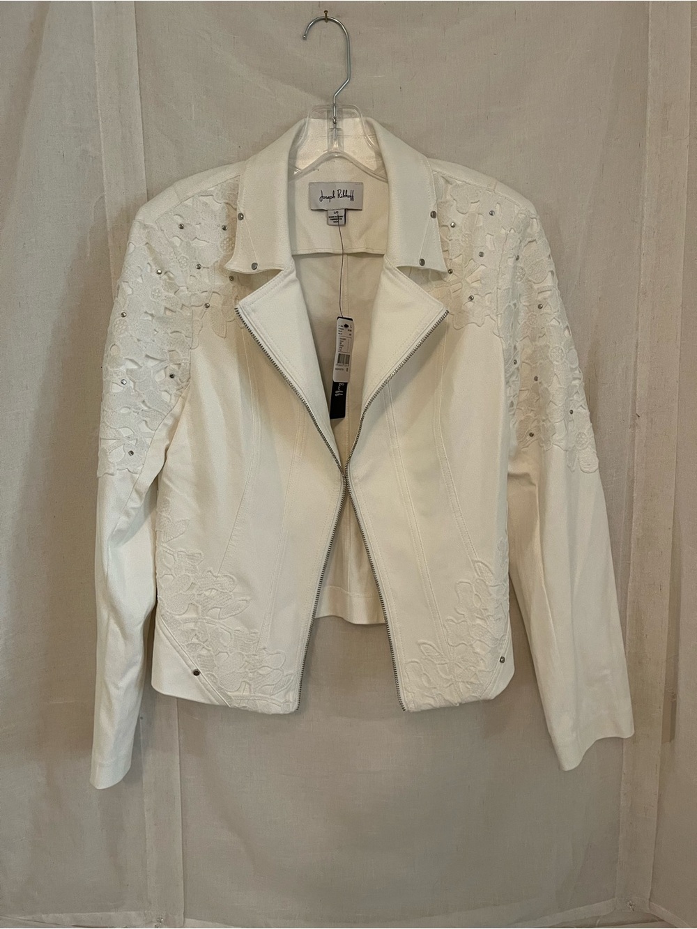 Joseph Ribkoff Cream Embossed Floral Moto Jacket
